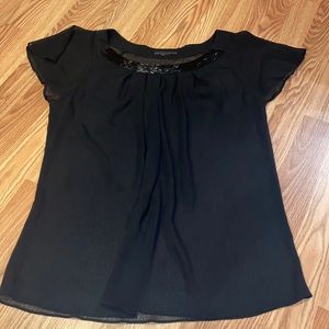 Apostrophe sheer black blouse with front beading